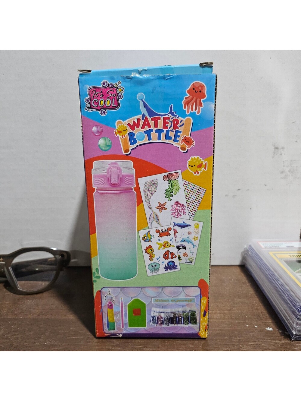 Kids DIY Craft Water Bottle Decorating Kit with 600ml Pink Gradient Bottle